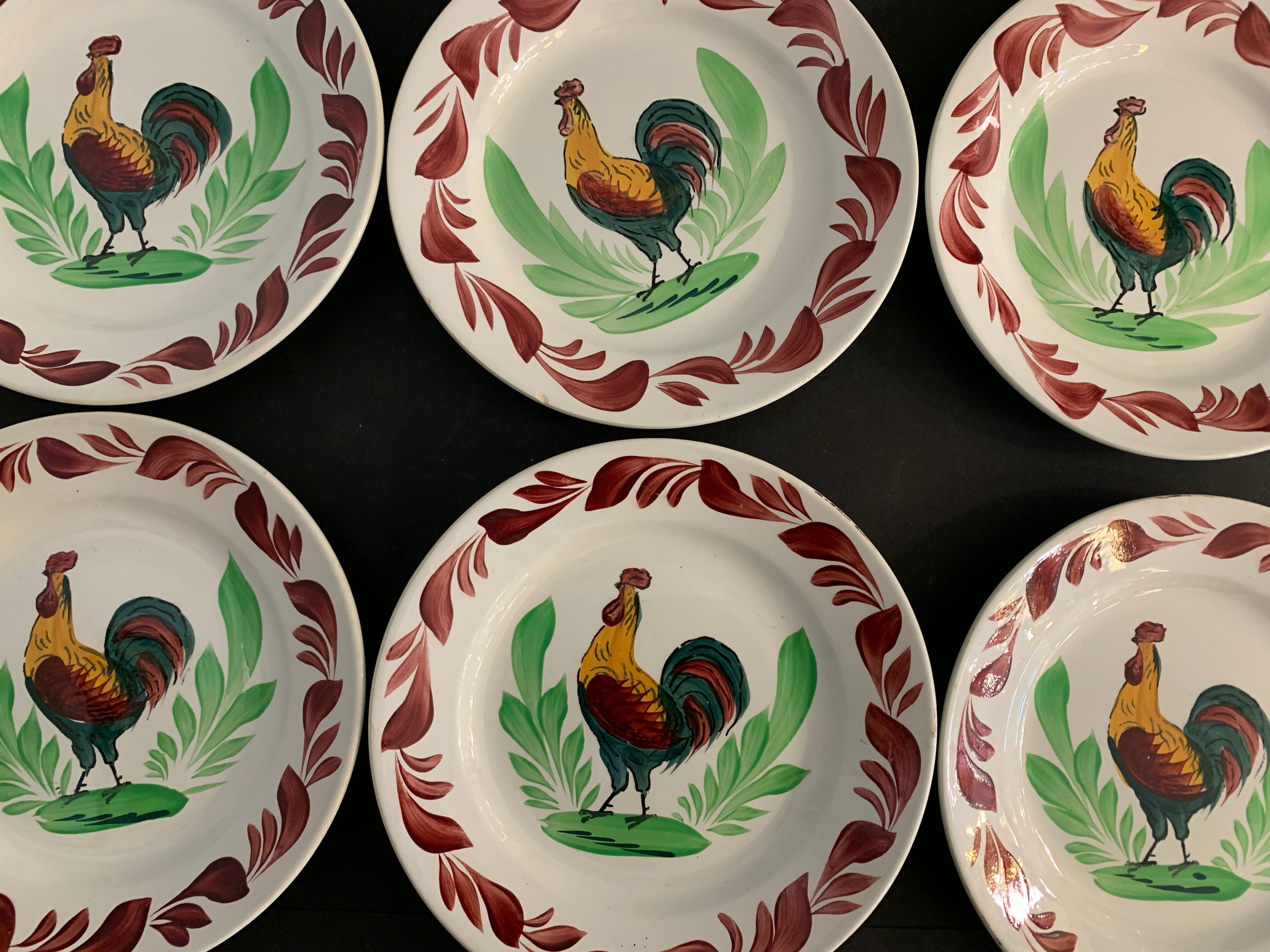 6 plates in earthenware rooster Terre de Fer Choisy Le Roy, 20th century