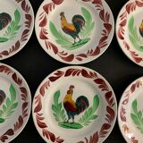 6 plates in earthenware rooster Terre de Fer Choisy Le Roy, 20th century