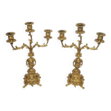 Paire de candélabres anciens en régule doré – style Louis XV – 41 cm