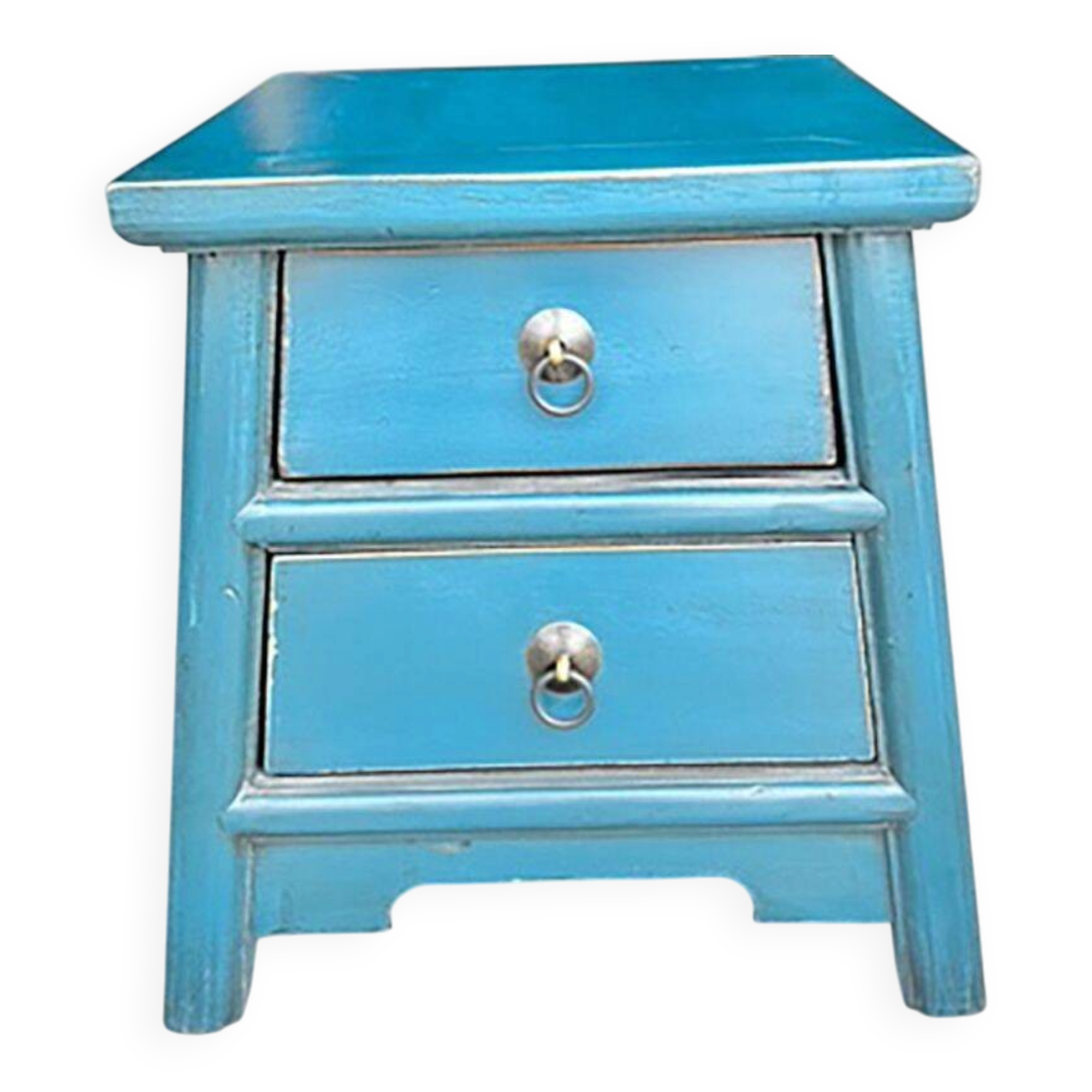 Chevet chinois bleu patiné à l'ancienne - Commandable sur mesure