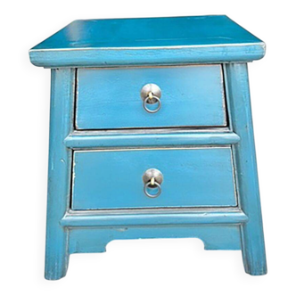 Antique patinated blue Chinese bedside table - Customisable to order.