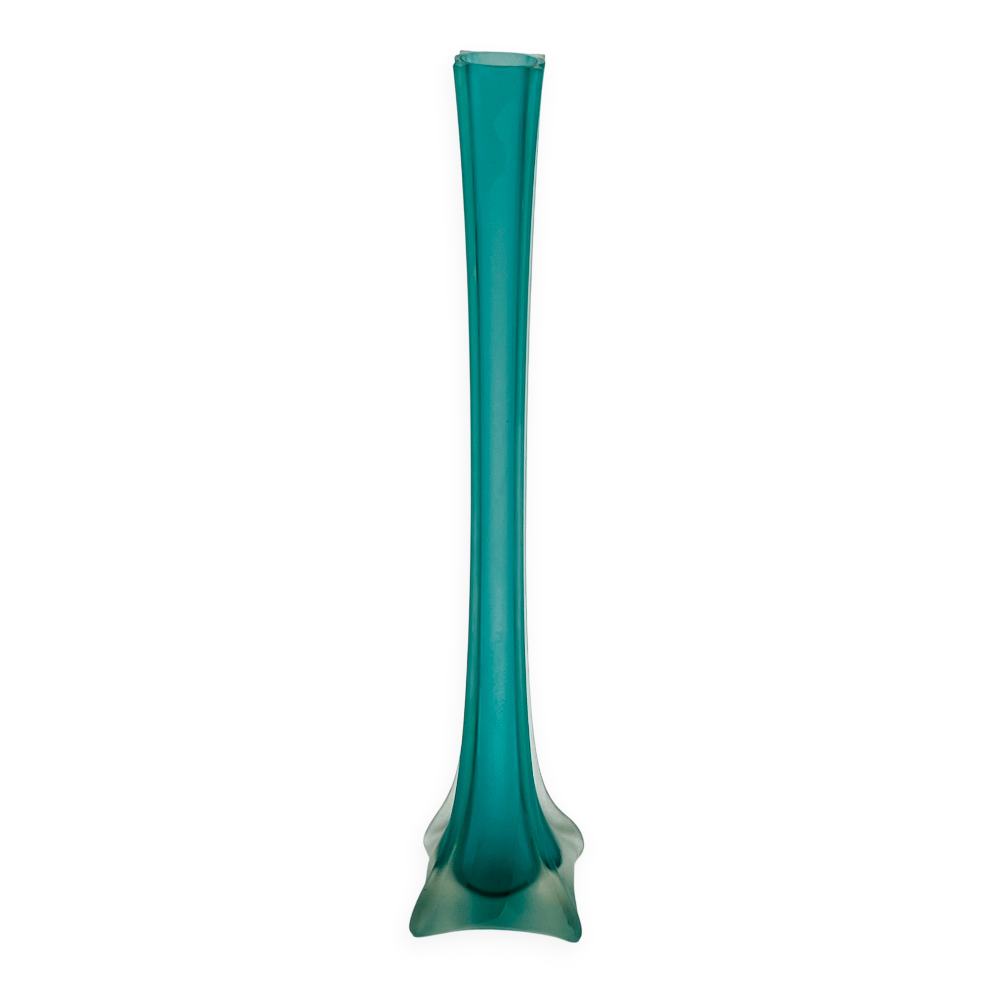 Turquoise glass soliflore in Murano style, Eiffel Tower shape.