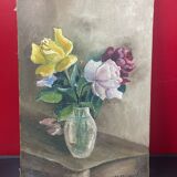 Oil on canvas bouquet - saint-hilaire-des-loges robert gougnard xxth