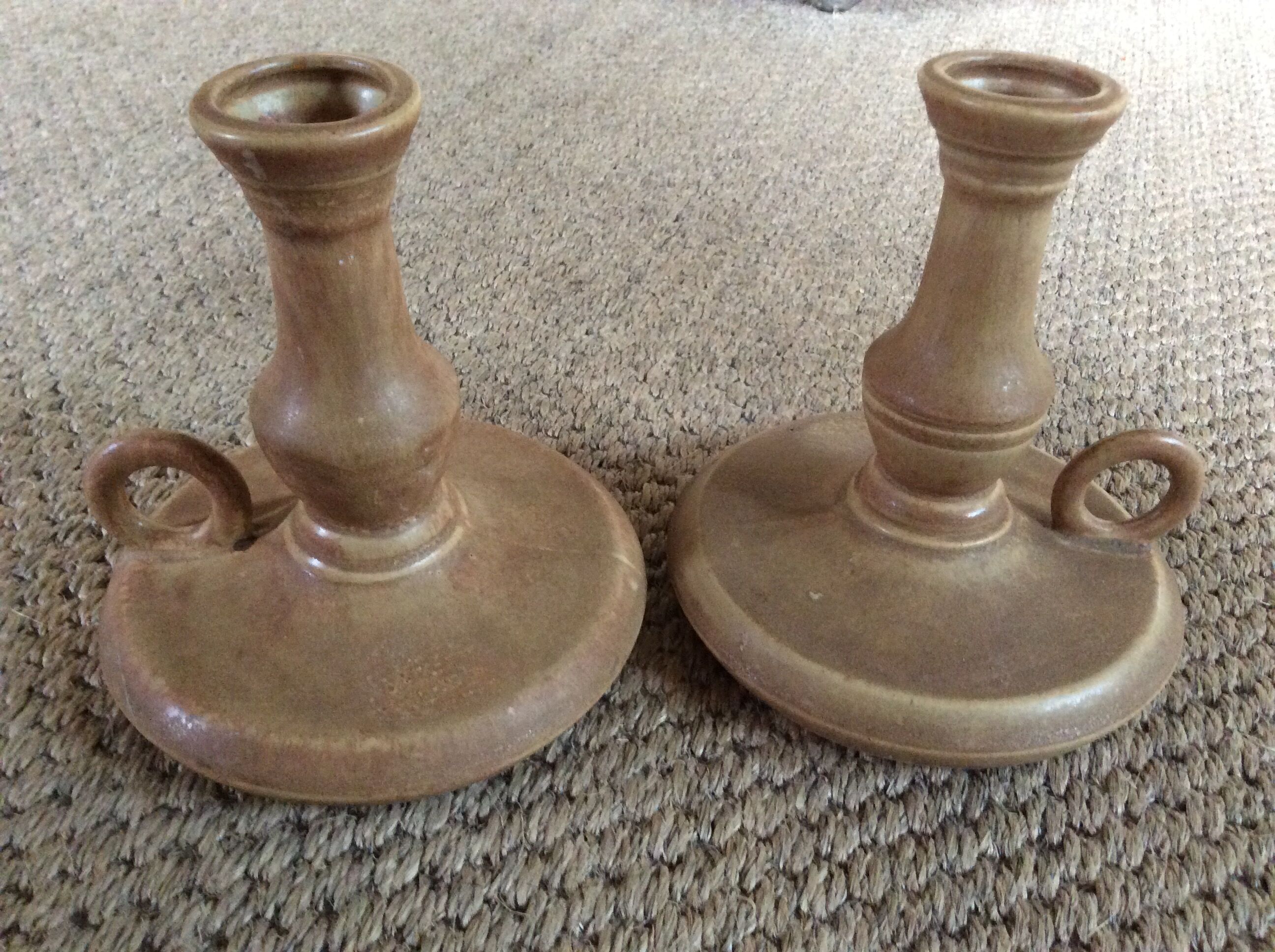 Pair of stoneware candle holders