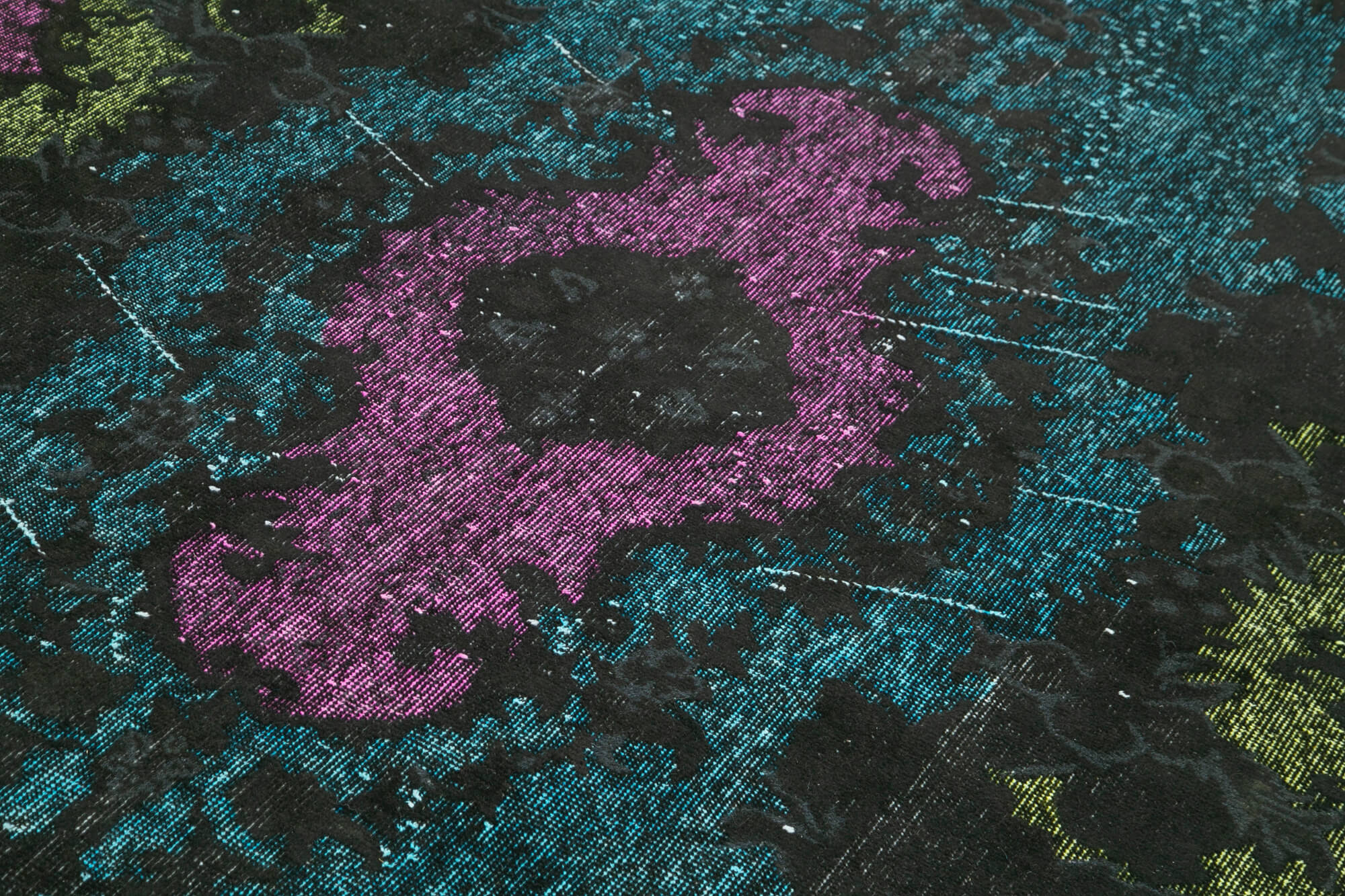 Handmade distressed oriental 1980s 188 cm x 295 cm purple rug