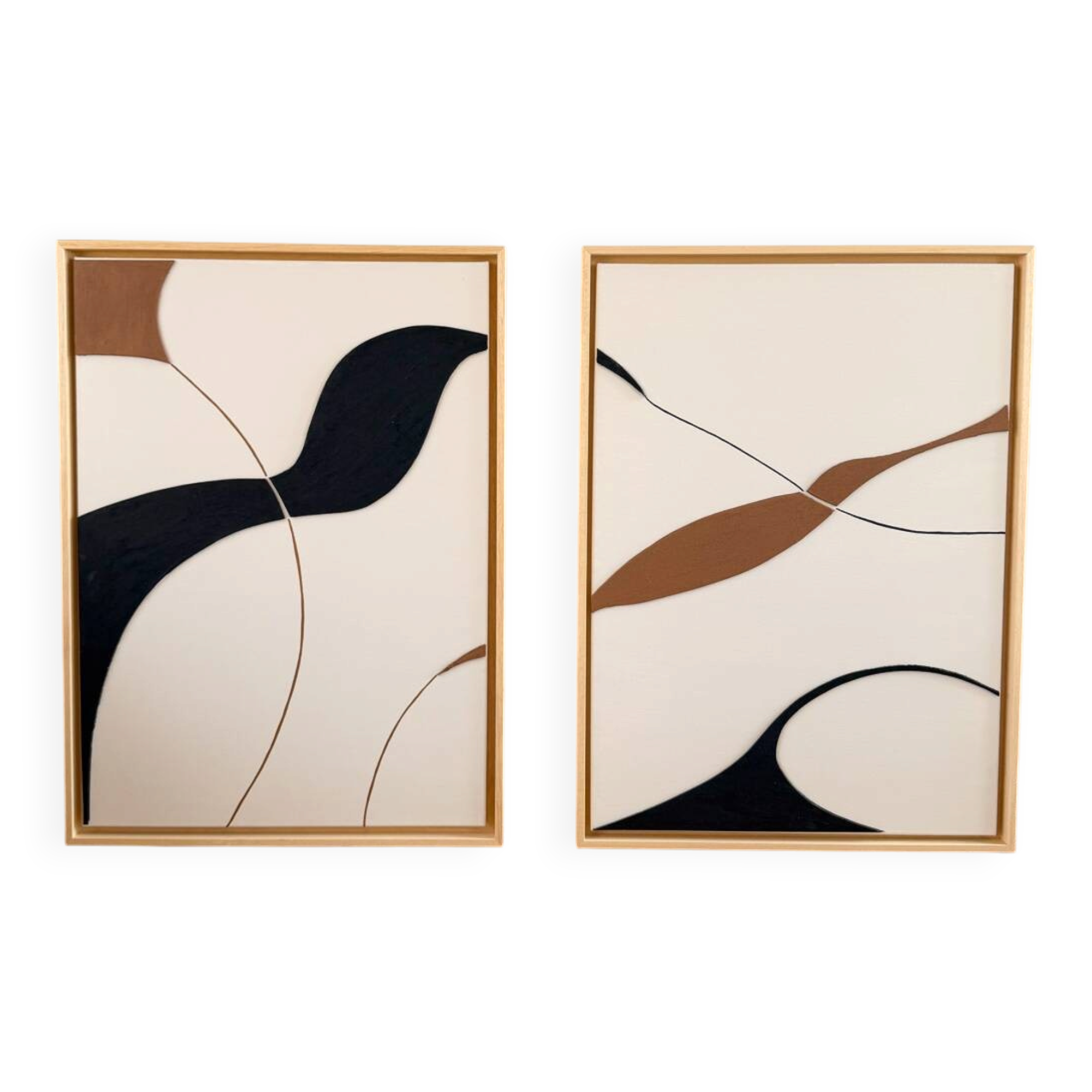 Beige, black, brown diptych design panels.