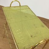 Vinyl magazine holder side table, perforated sheet metal, 50s