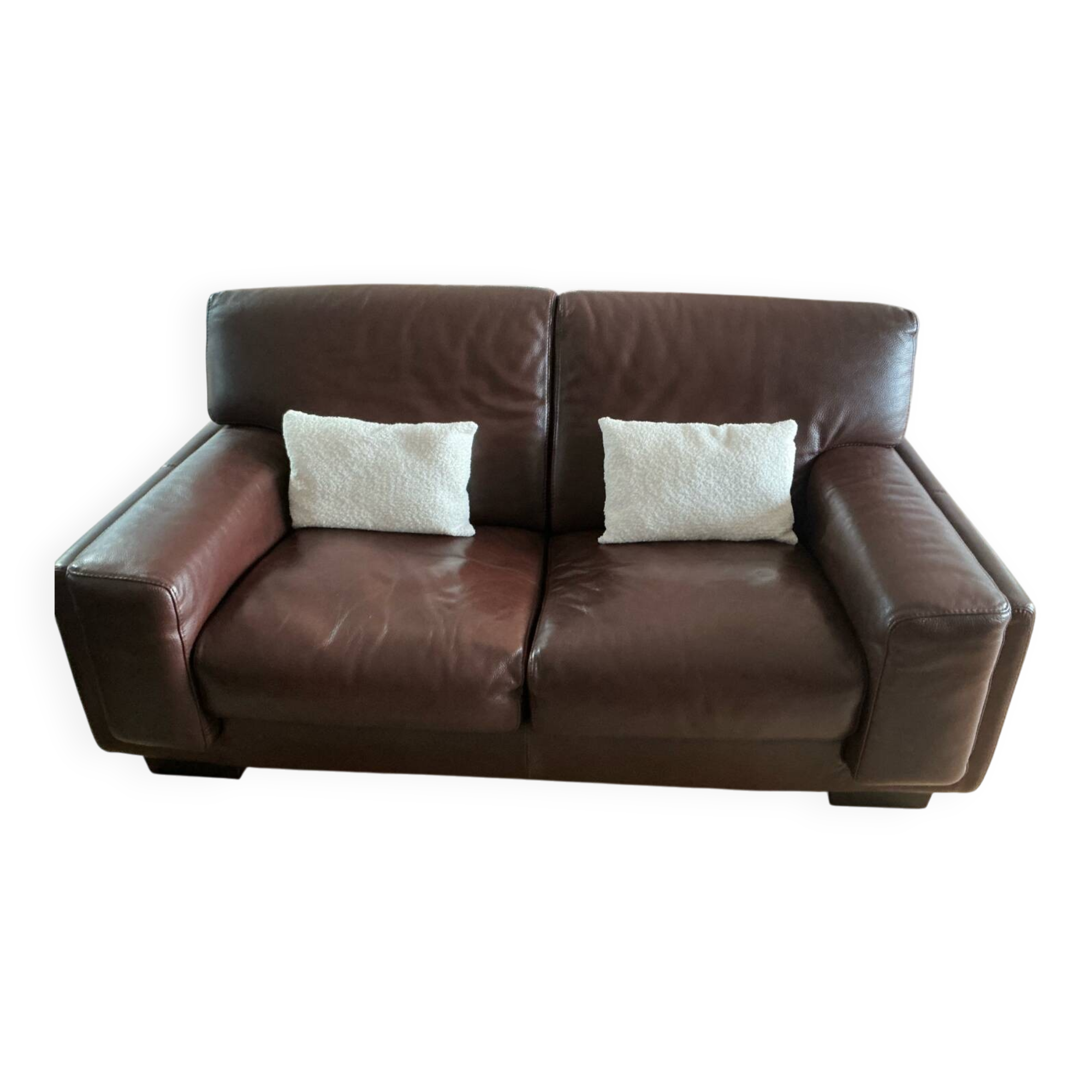 Brown grained leather sofa Roche Bobois