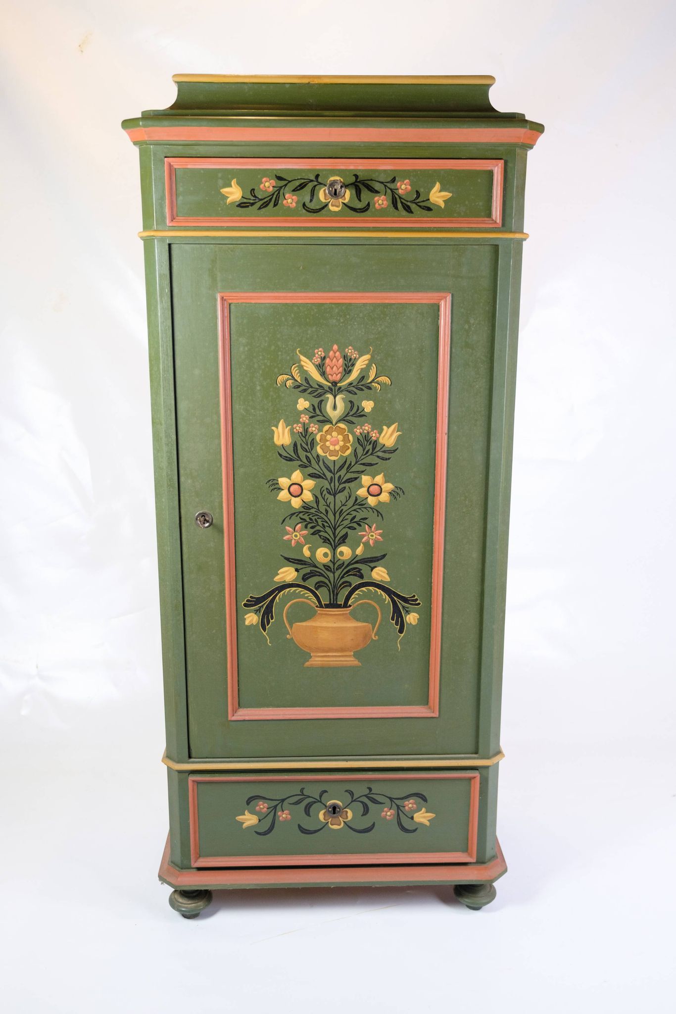 Antique Cabinet Hand Painted With Floral Decorations From 1890s