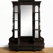 Large antique blackened wood carved cheval mirror