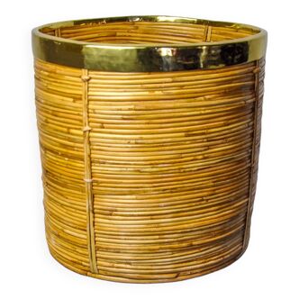 Rattan and brass book basket, Italy, 1970, 31cm DIAM