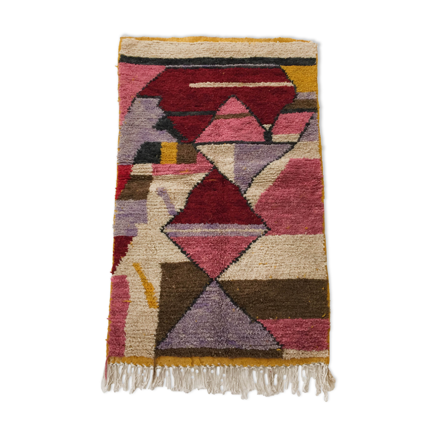 Moroccan Berber boujaad ecru carpet with colorful patterns 153x95cm