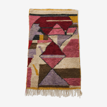Moroccan Berber boujaad ecru carpet with colorful patterns 153x95cm