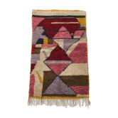 Moroccan Berber boujaad ecru carpet with colorful patterns 153x95cm