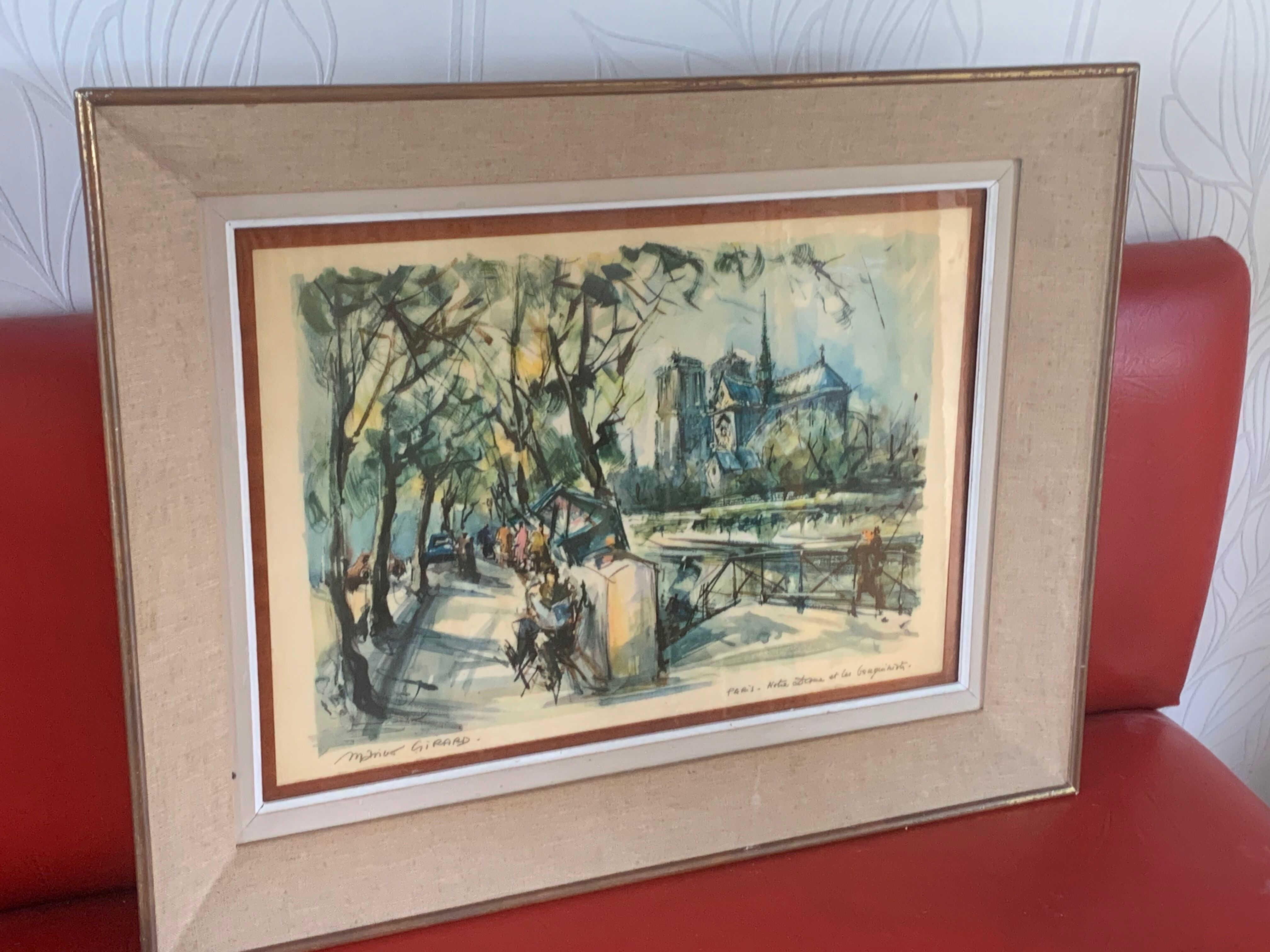 Lithograph notre dame et les bouquinistes signed by Marius Girard vintage