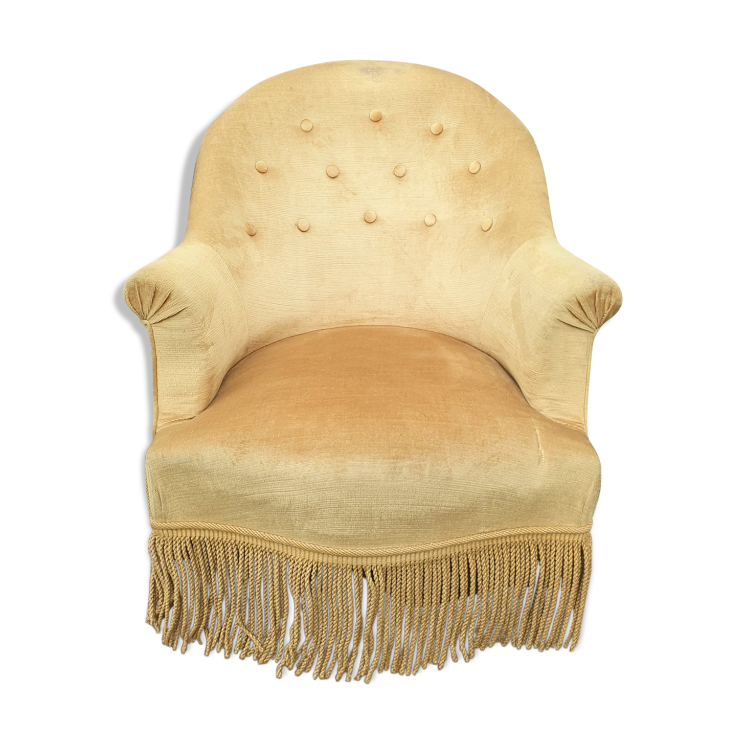 Fauteuil crapaud Style Napoléon III ocre jaune vintage, années 40