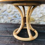 Table basse vintage en bois clair et bambou, circa 60