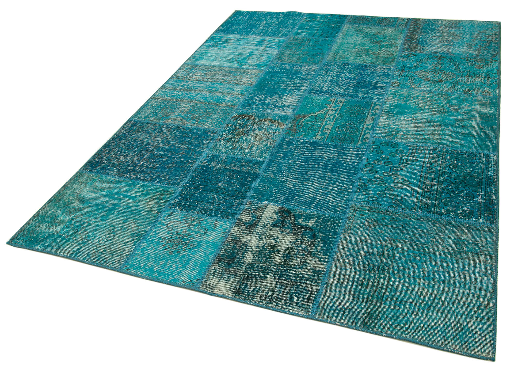 Hand-Knotted Oriental Overdyed 171 cm x 240 cm Turquoise Patchwork Rug