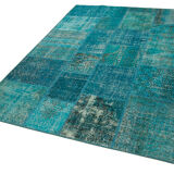 Hand-Knotted Oriental Overdyed 171 cm x 240 cm Turquoise Patchwork Rug