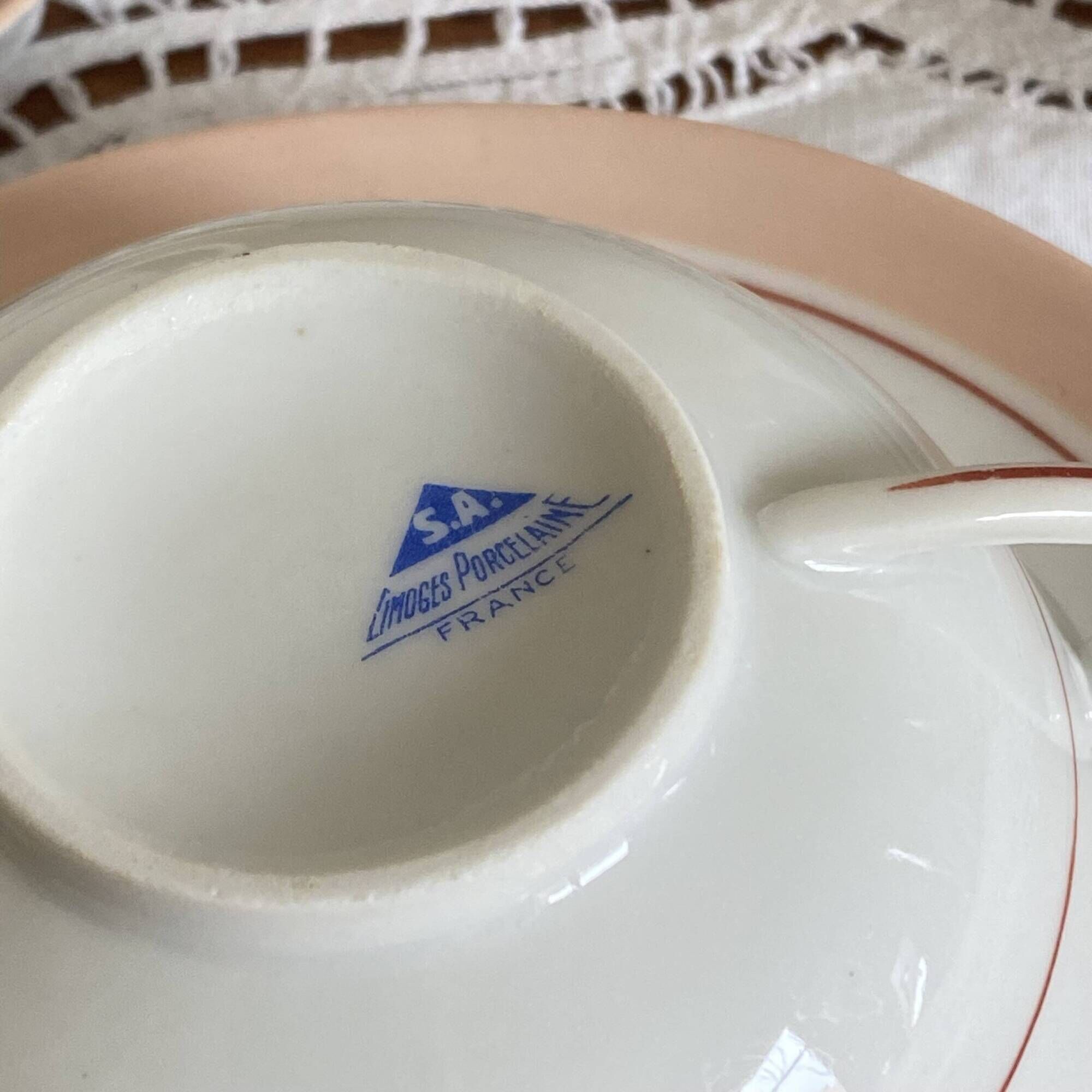 Set of 6 coffee, tea, chocolate cups, antique Limoges porcelain