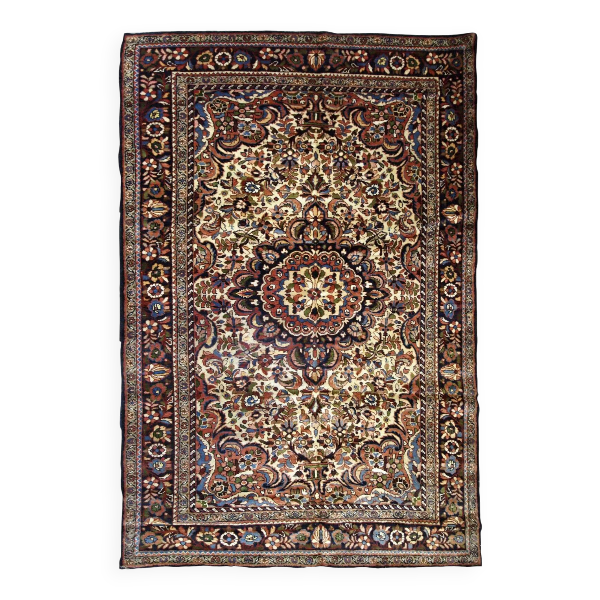 Handmade antique Persian Sarouk rug 3.1' x 5.2' (94cm x 158cm) 1900s
