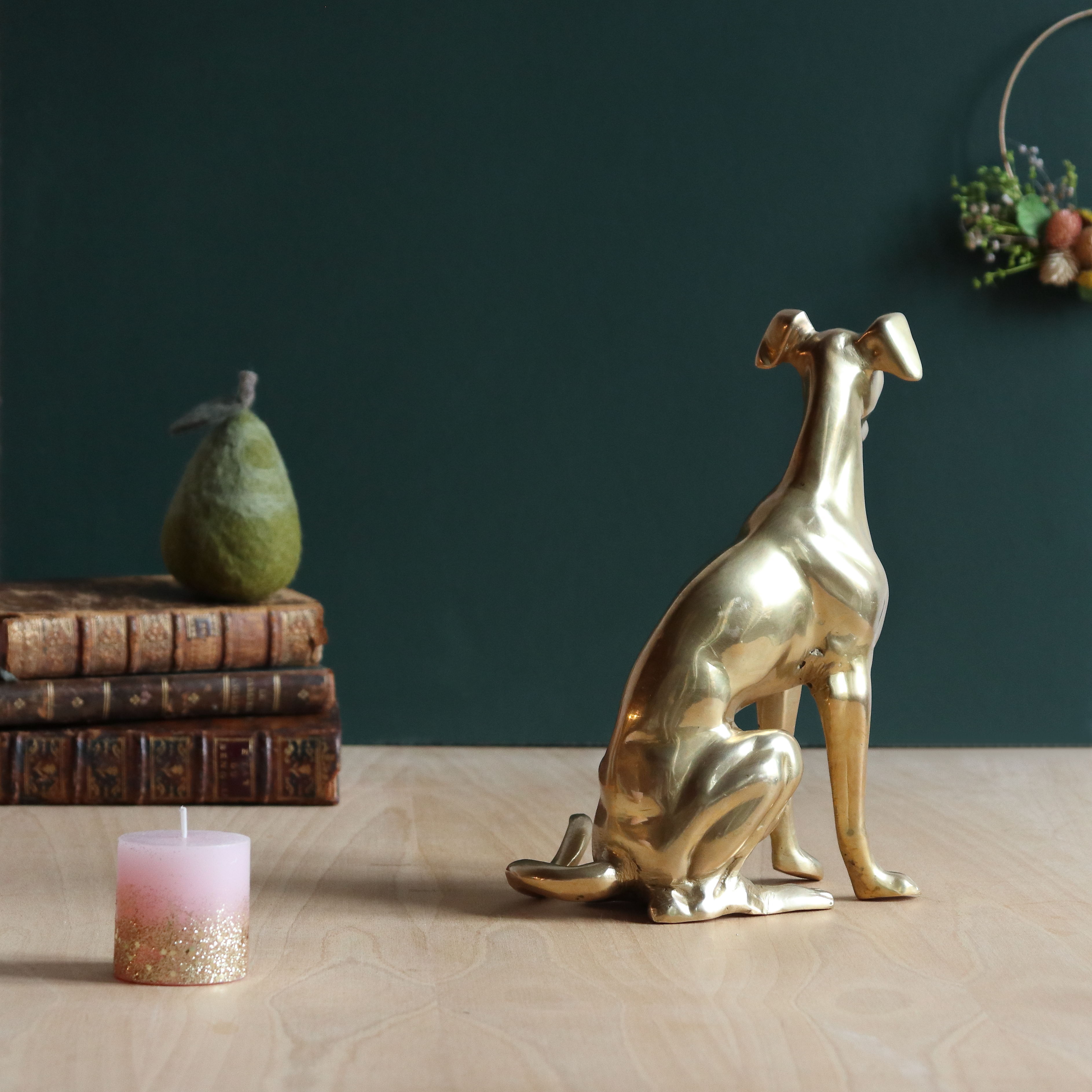 Vintage brass greyhound sitting dog from the 70s, height 25 cm