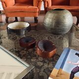 Organic modern set of 2 wood ashtrays, France 1970s