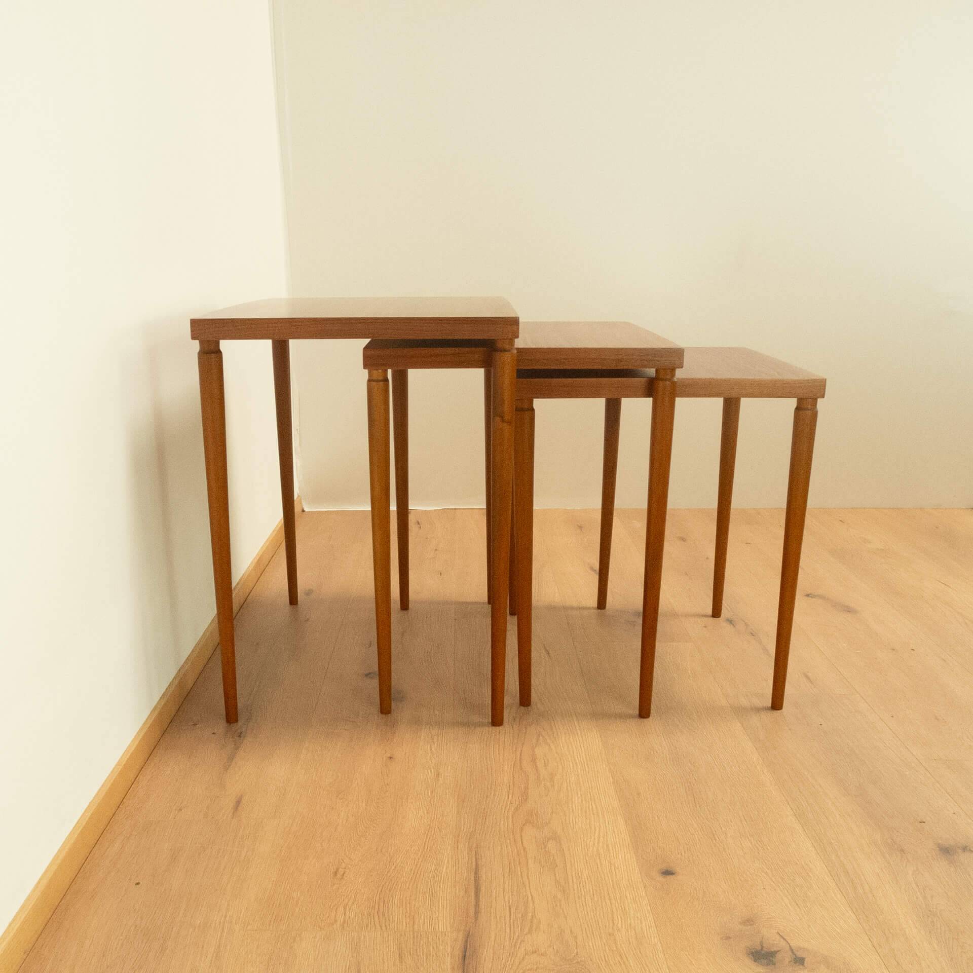 Set of 3 nesting tables, walnut with beech, vintage from the 60s
