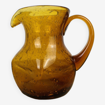 Biot amber/orange bubbled glass pitcher
