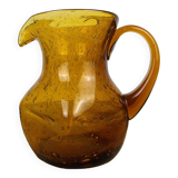 Biot amber/orange bubbled glass pitcher