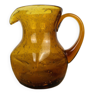 Biot amber/orange bubbled glass pitcher