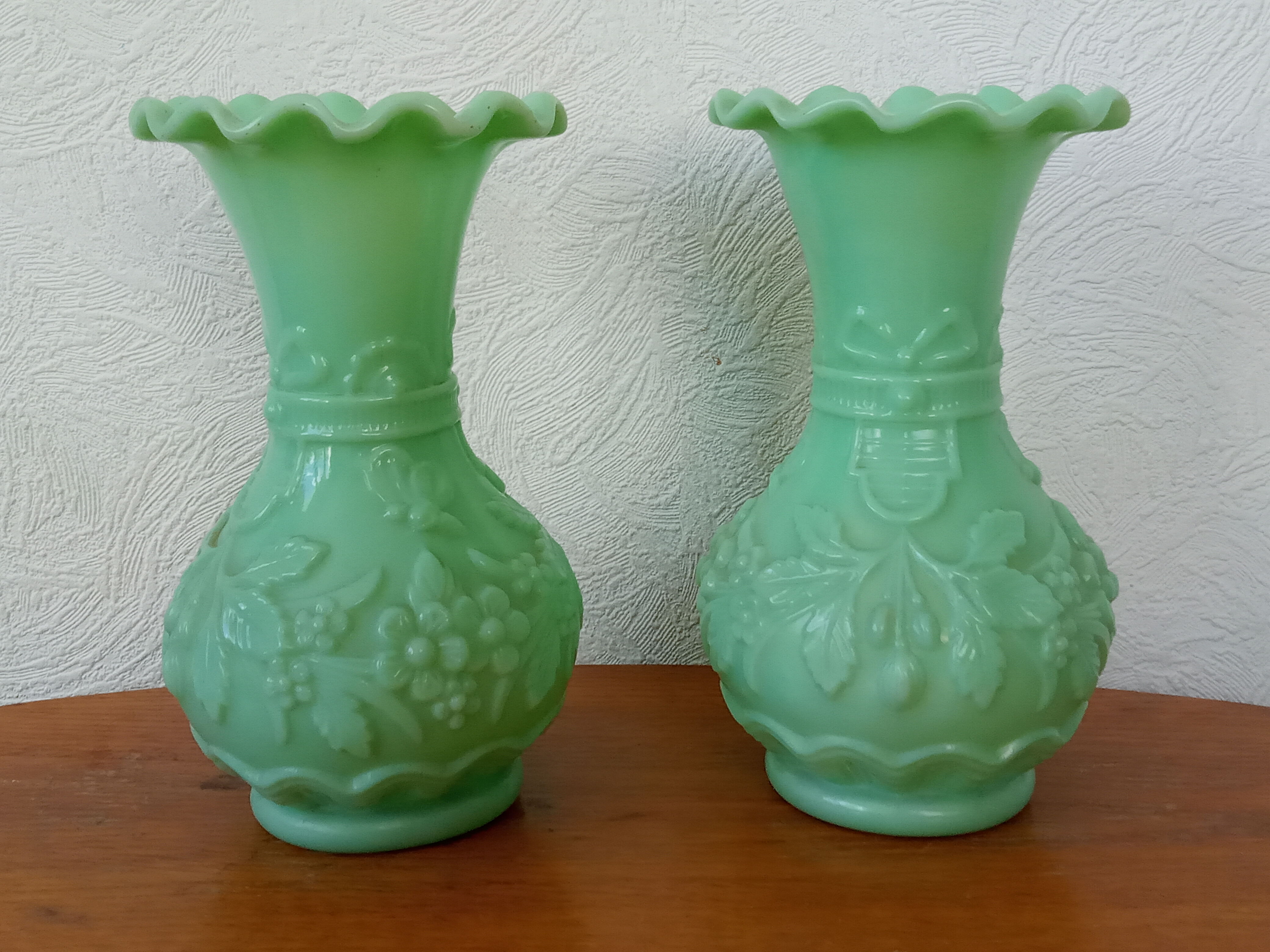 Pair of vintage vases in green opaline