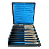 Service 12 couteaux de table argent guilloché Paris XIXe coffret