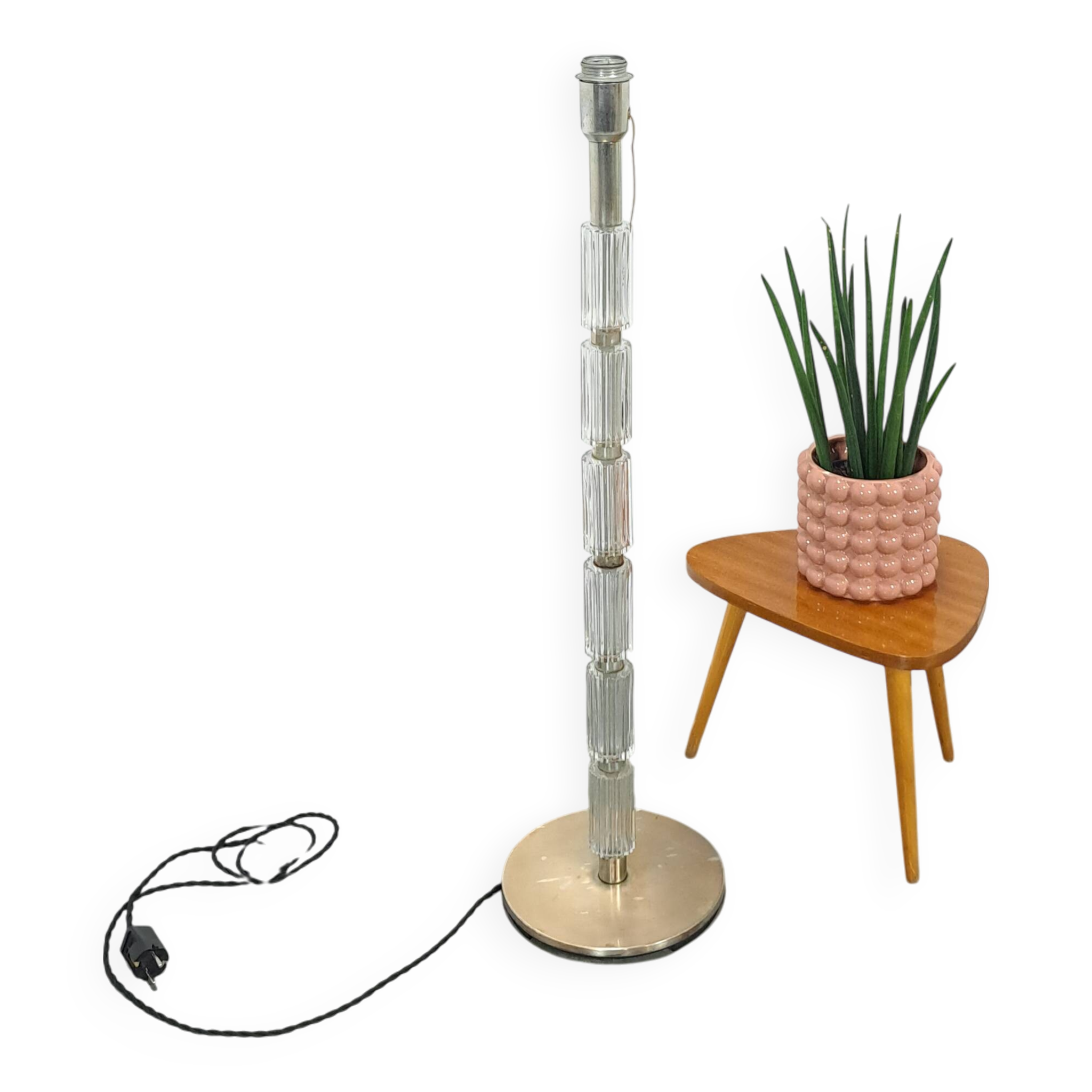 Lampe à suspension Jaren 70 en verre et chrome