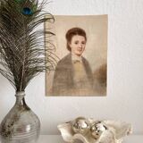 Dessin ancien au pastel sur papier portrait de femme