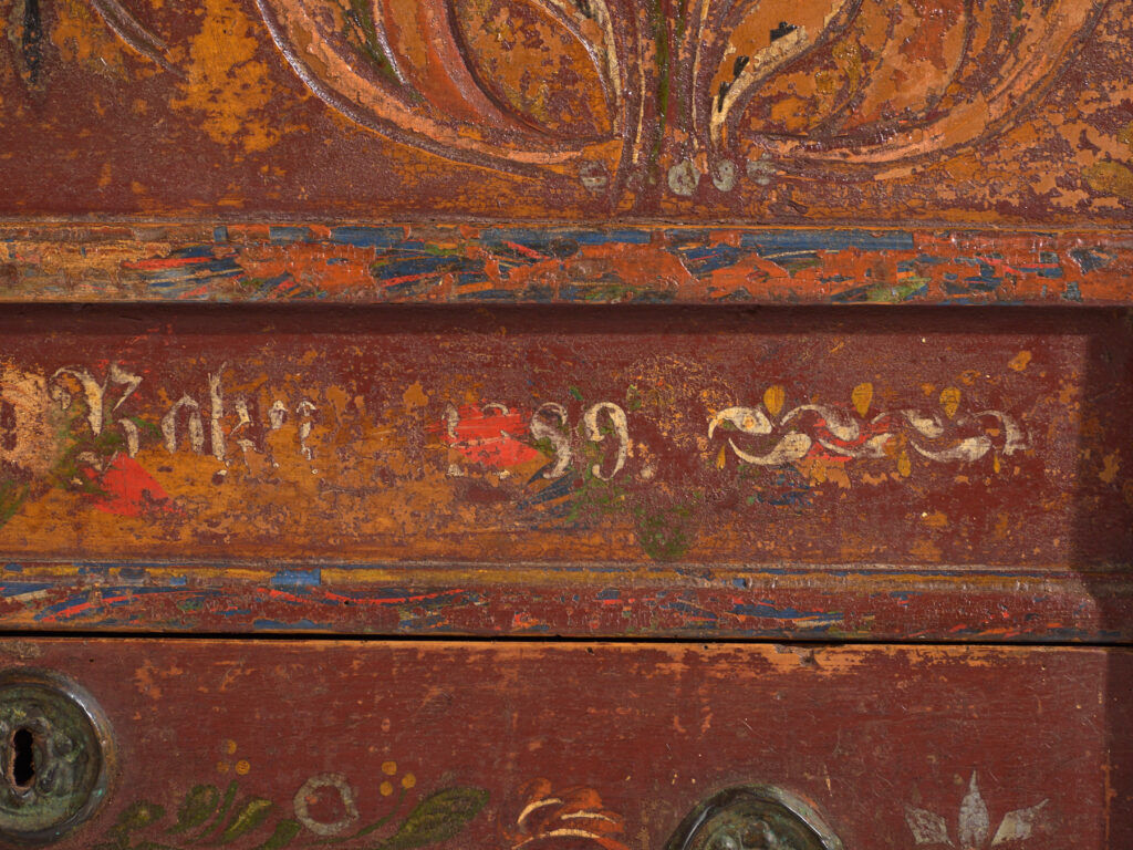 Polychrome pine wedding chest – Central Europe, 1889