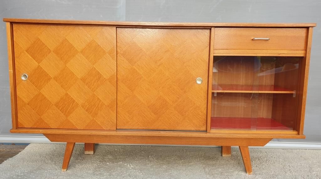 Sideboard 1960 diamond marquetry and showcase 180x45