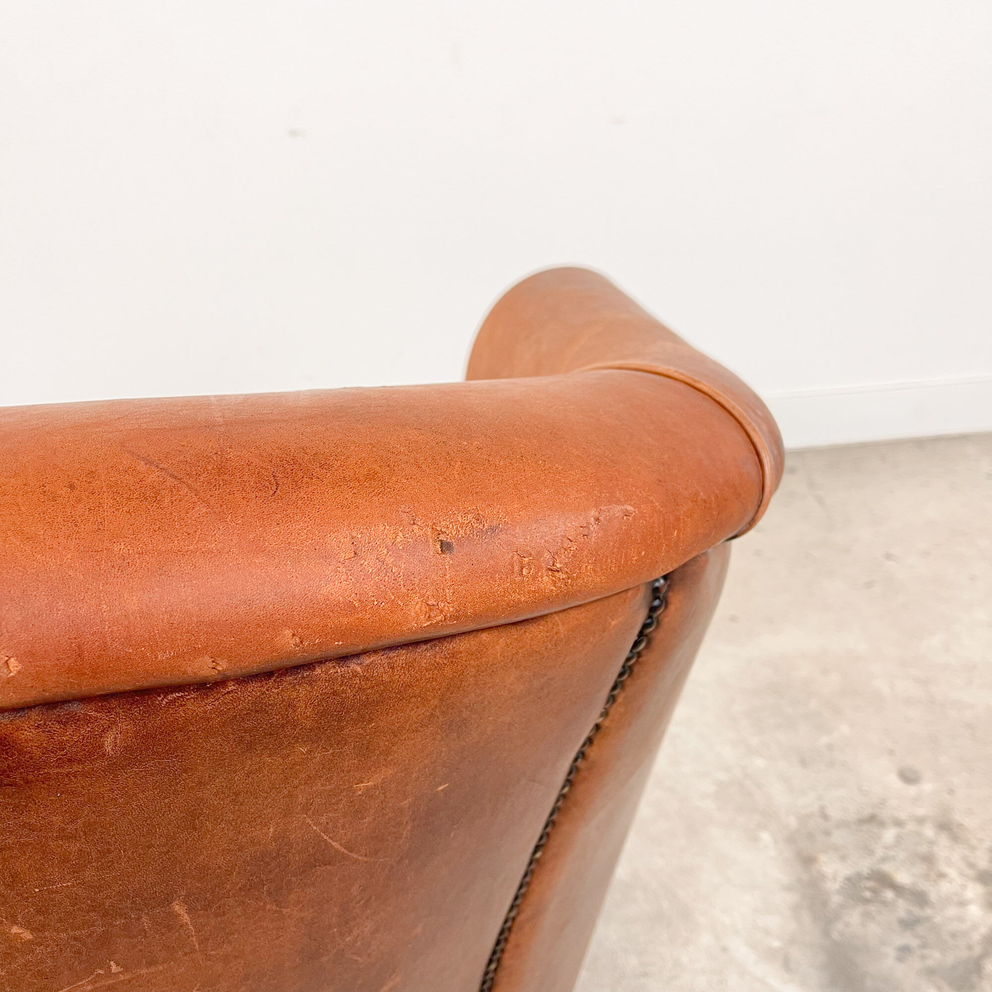 Vintage sheep leather club chair tub maastricht