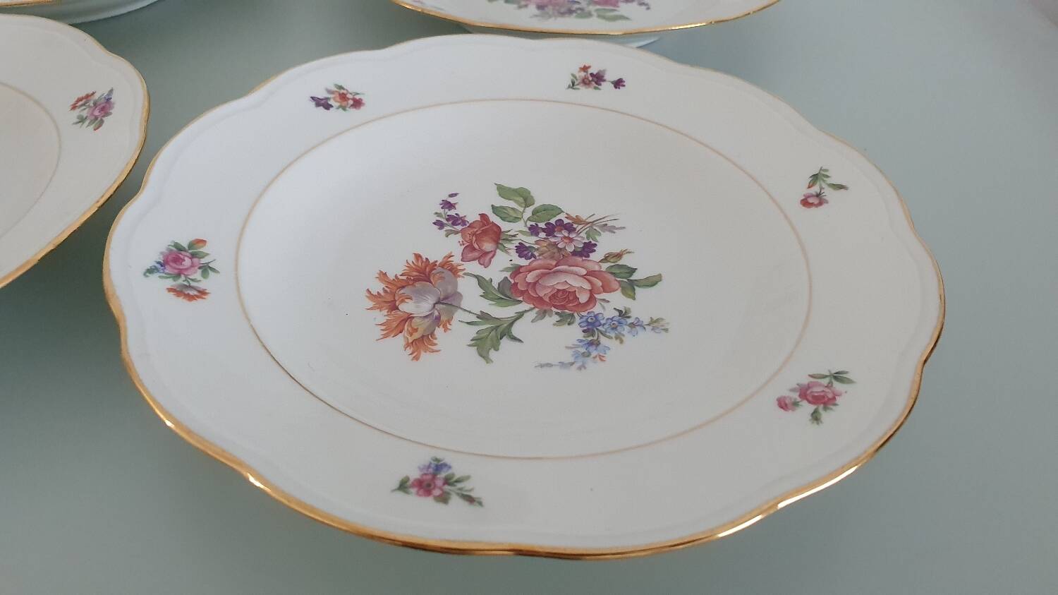 Set of 5 Limoges enameled porcelain plates