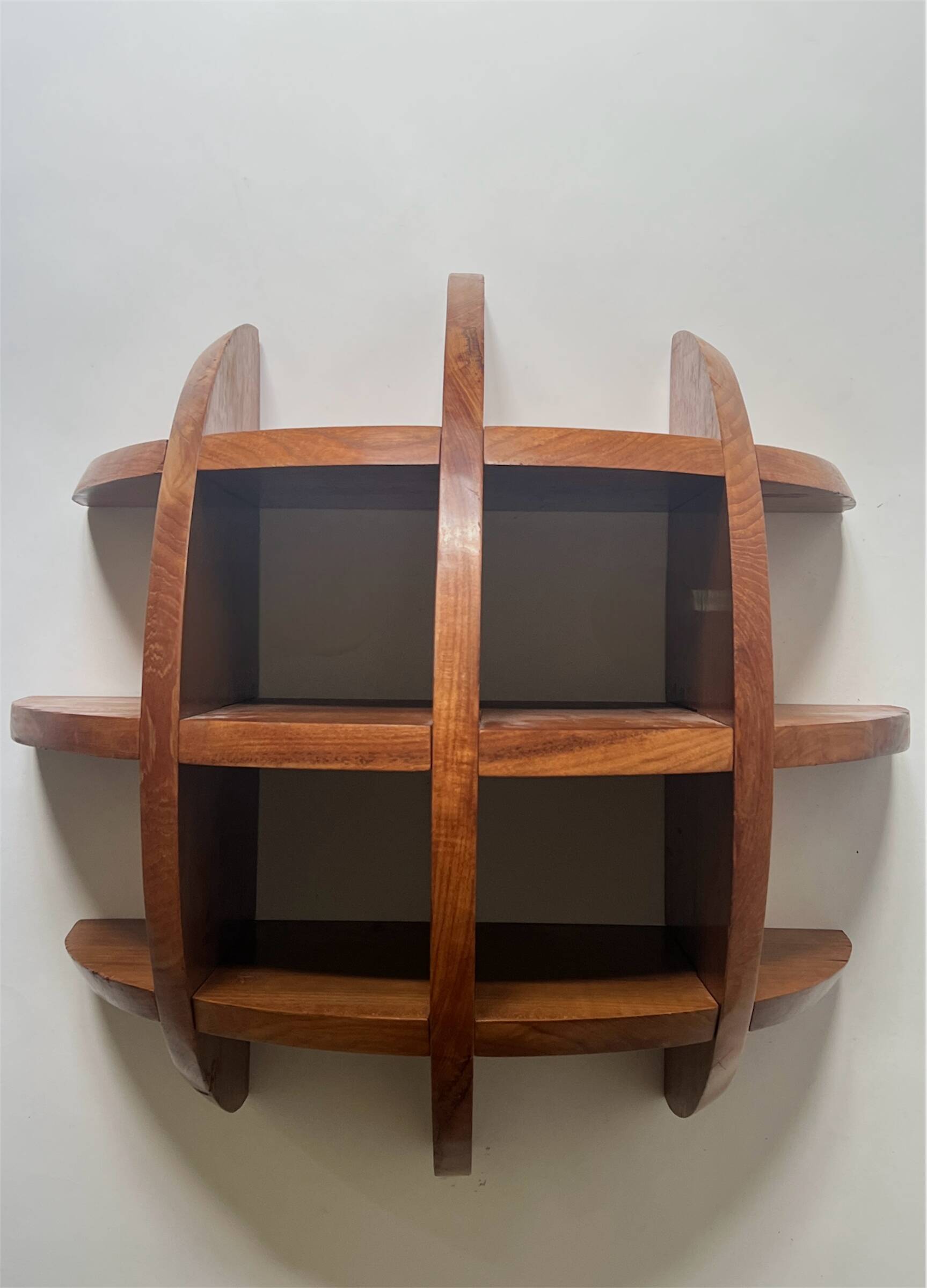 Library shelf half-sphere solid wood stained rosewood, 70s design