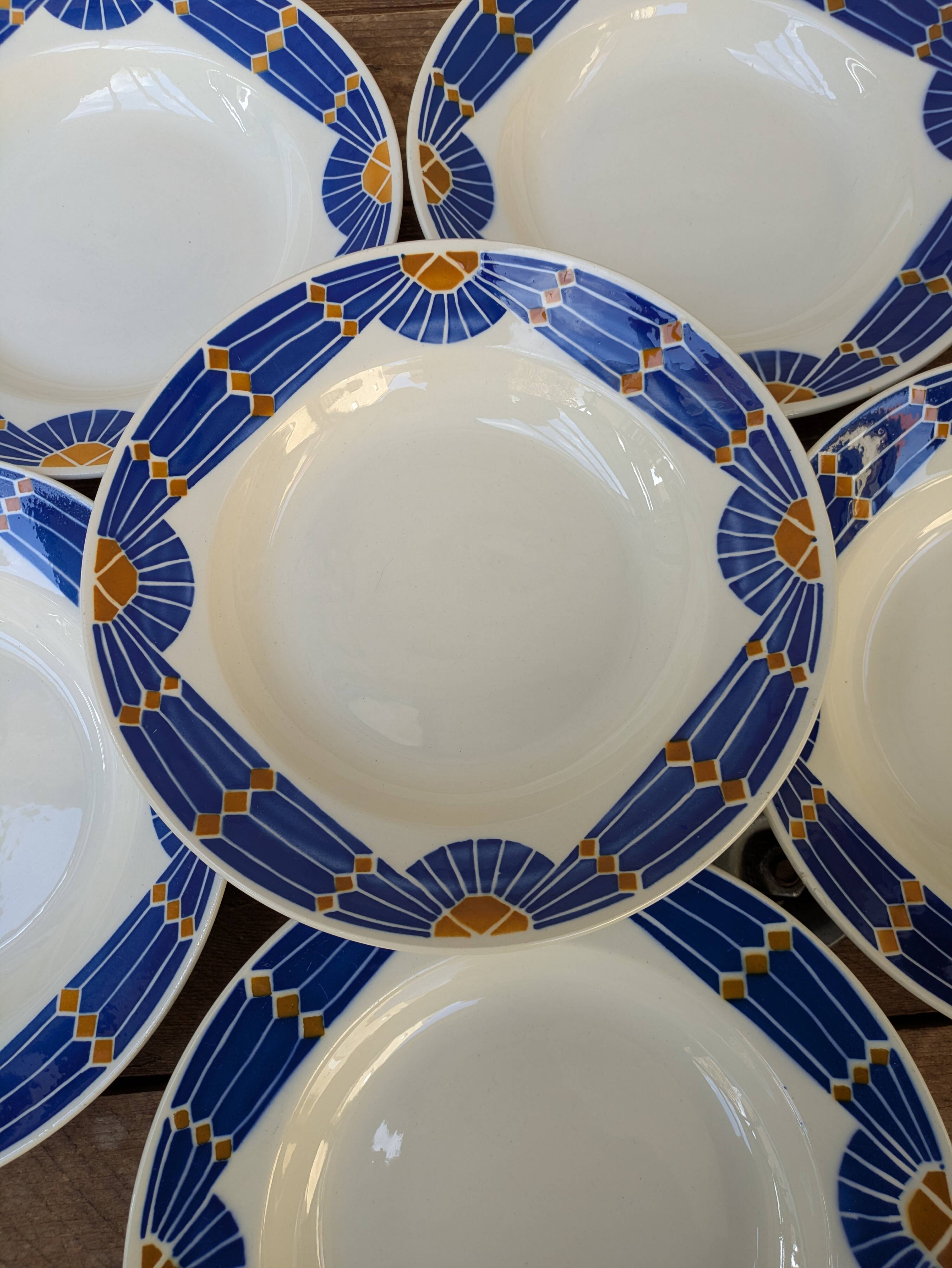 Set of 6 deep plates Badonviller model Saint Gabriel Art Deco design