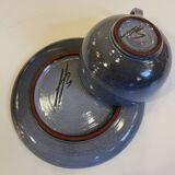complete blue coffee service in enameled ceramic, Bernard Thiran, ca 1970