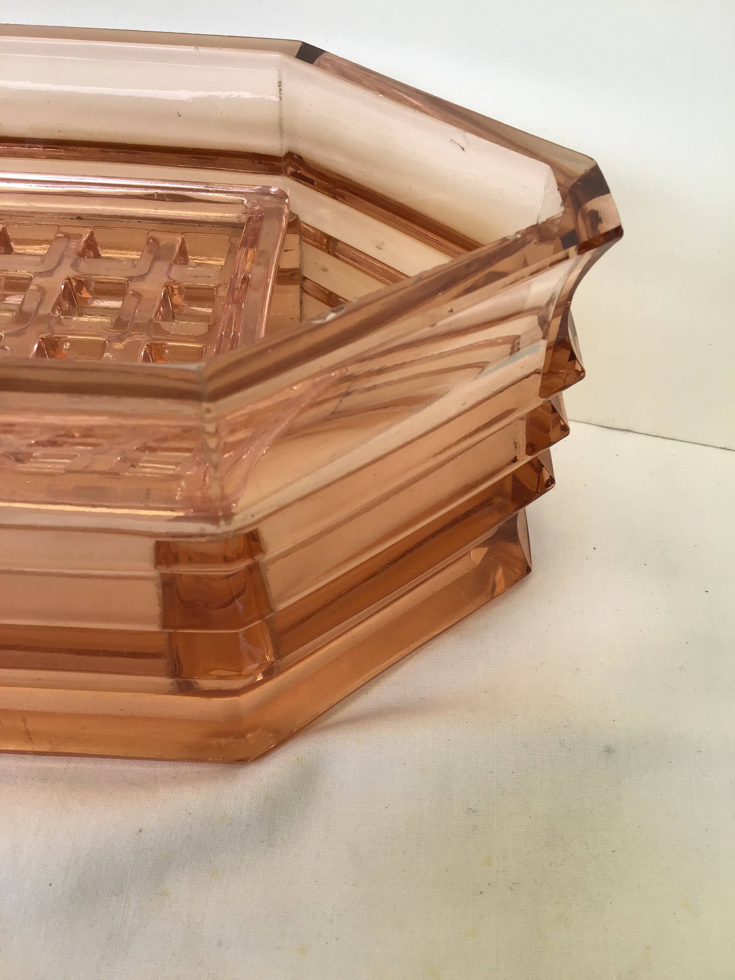 Art deco flower spike vase in thick pink glass