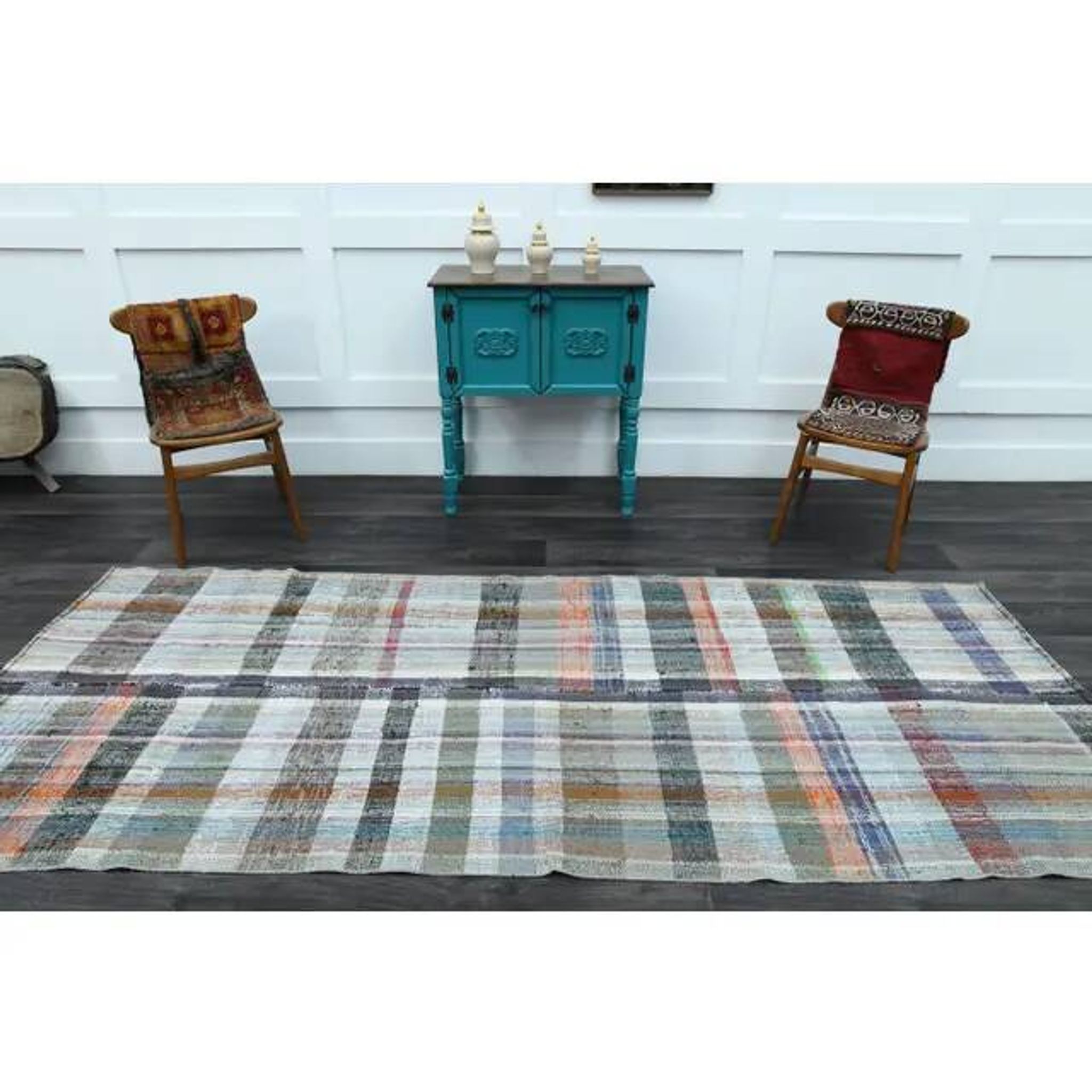 Vintage Turkish Oushak Handmade Wool Cotton Green Runner Rug 125x310