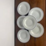 Set of 6 Sarreguemines soup plates, blue border