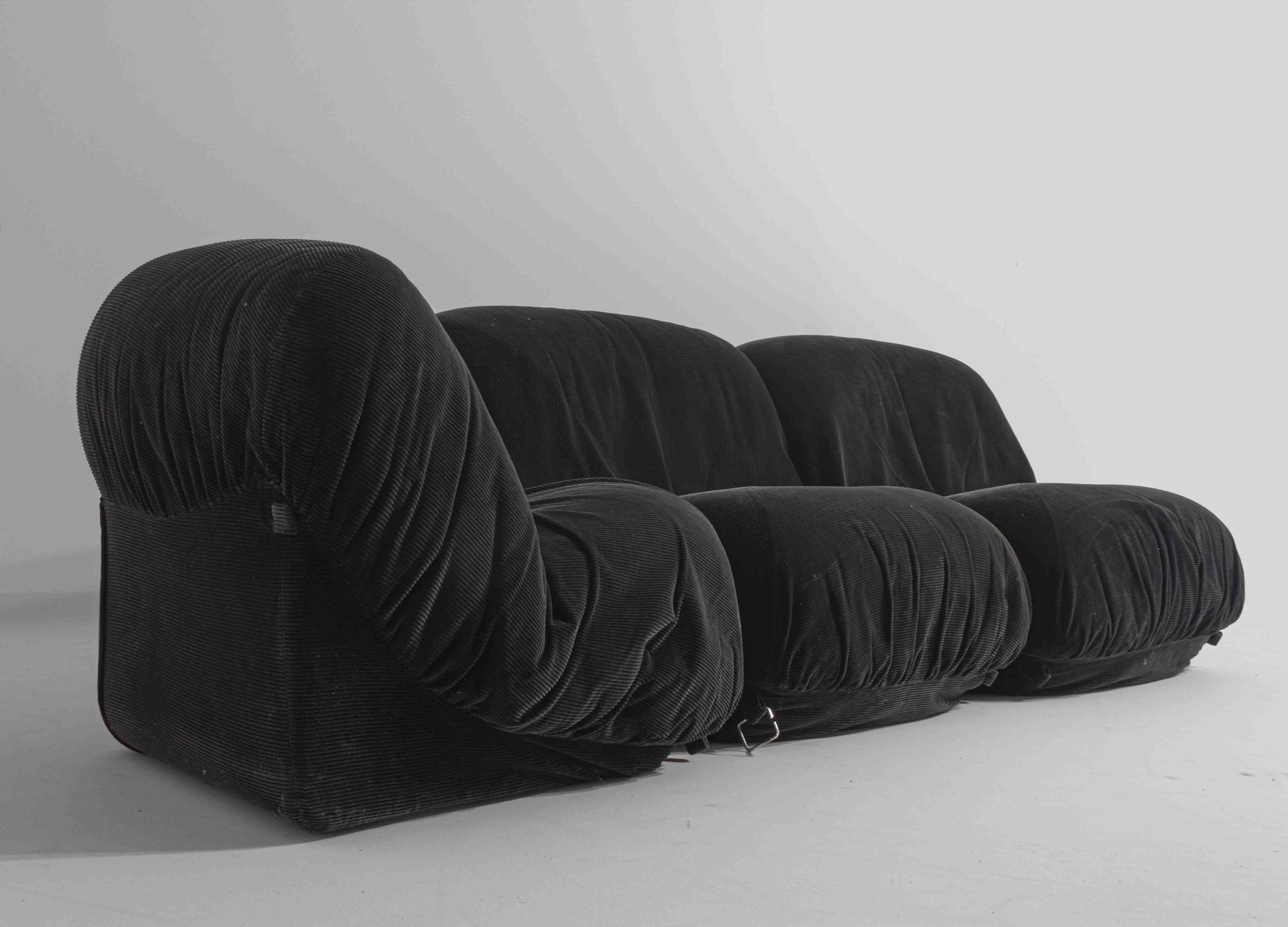 Modular "Patate" sofa in black corduroy velvet by Airborne, France 1970s