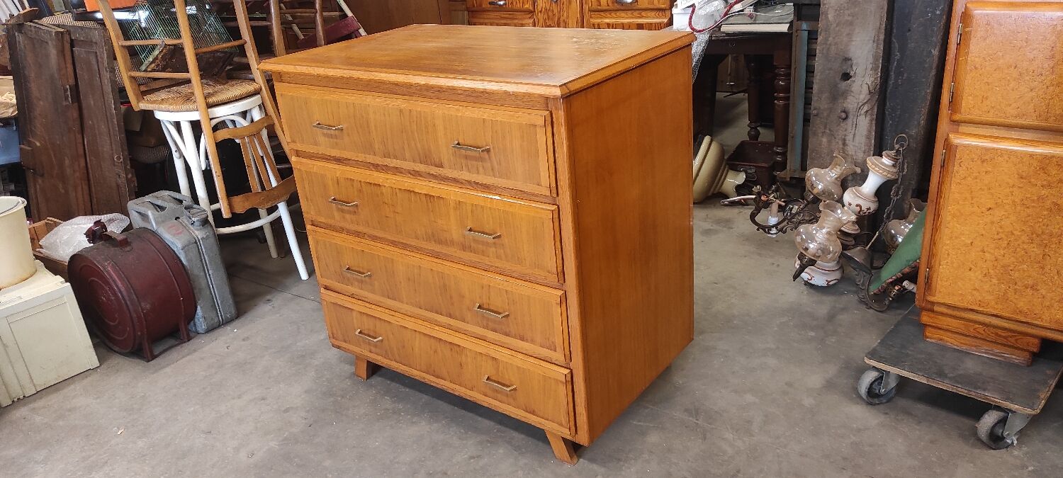 Vintage chest of drawers with 4 drawers, Scandinavian style compass feet