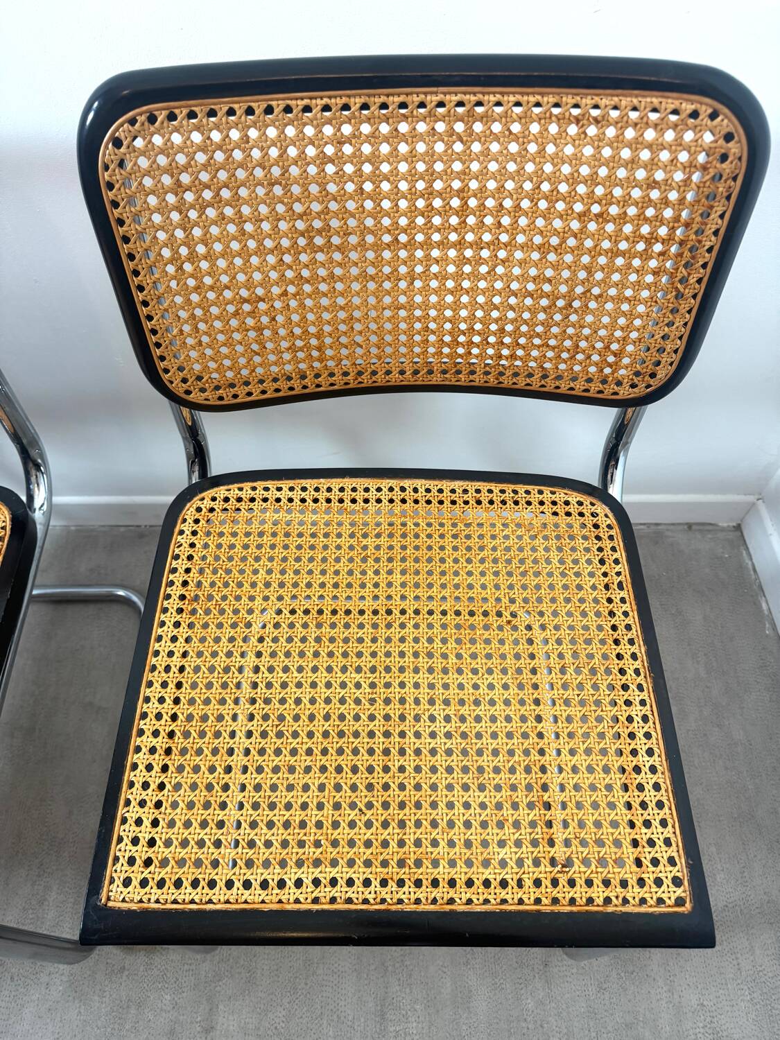 Set of four Marcel Breuer Cesca chairs made in Italy.