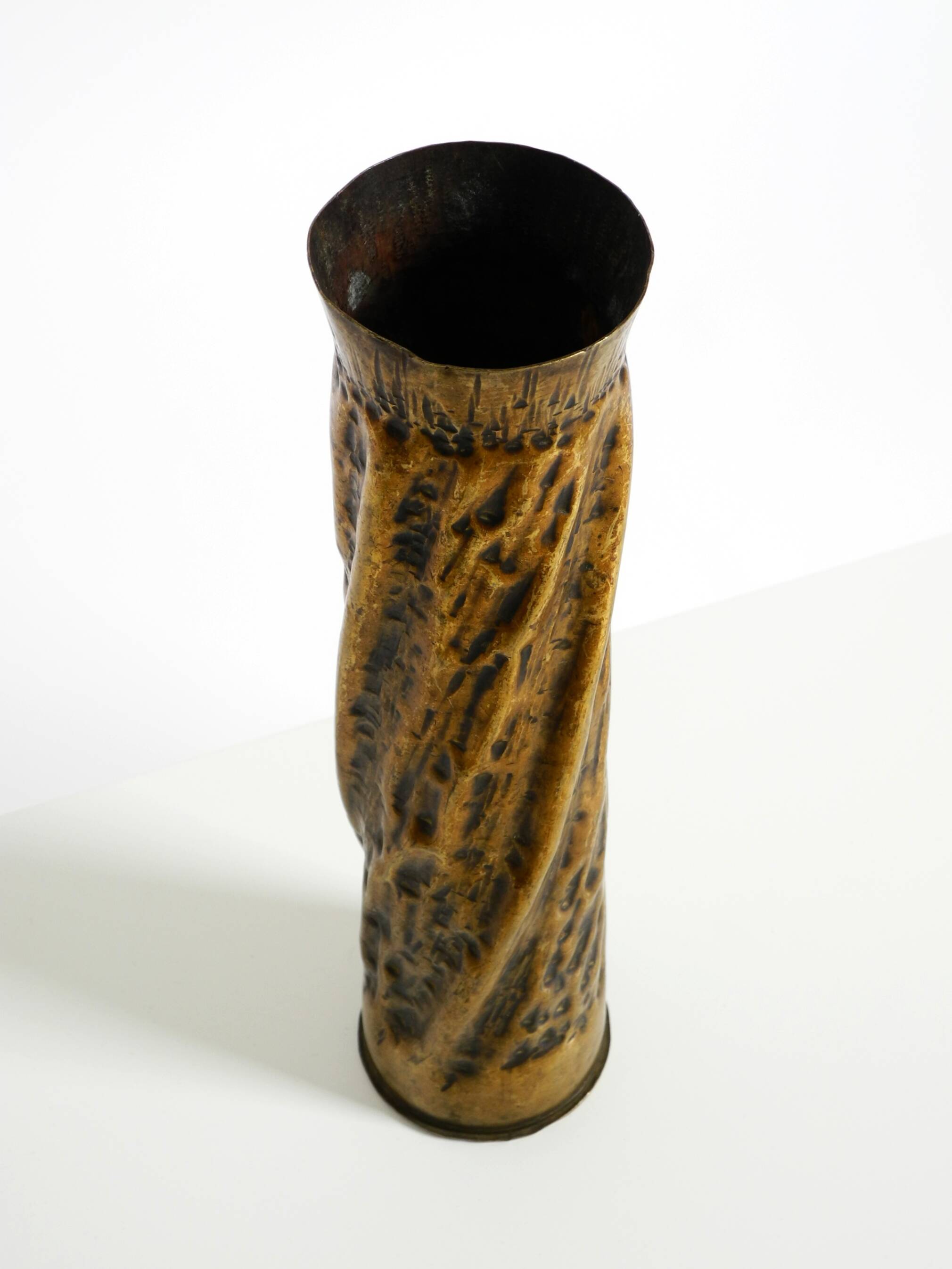 Unique large brass vase in a Brutalist design, handcrafted in December 1975
