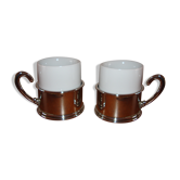 Duo de tasses à café céramique blanche support métal